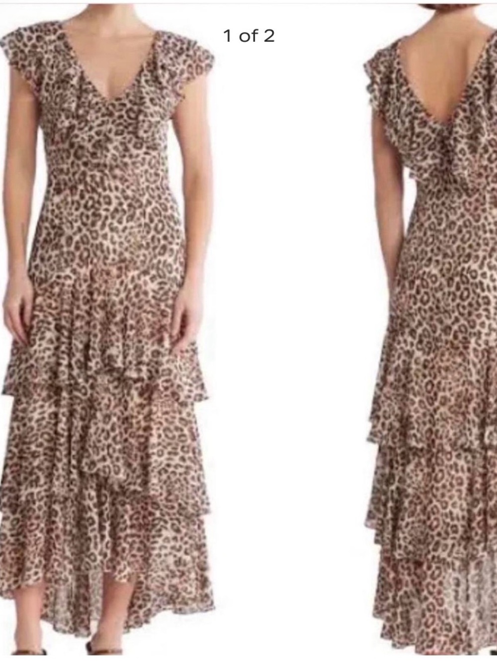 Wayf Leopard Print V-Neck Ruffle Maxi Dress - Brown/Black
